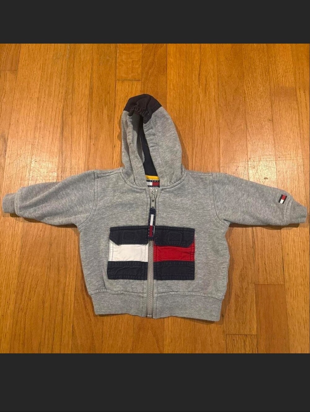 Tommy Hilfiger Gray Baby Zip-Up Hoodie with Flag Patch